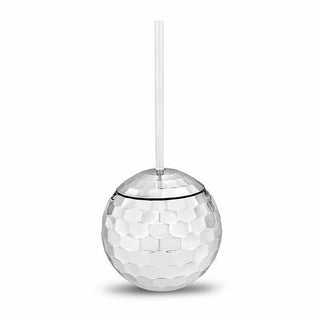 reuseable silver disco ball cup with straw